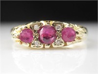 Vintage Ruby Diamond Estate Solid Yellow Gold Ring