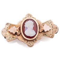 Antique Victorian 14K Yellow Gold Cameo Brooch Pin