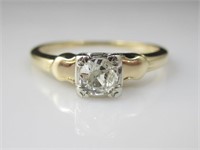 14K Gold Vintage Old Mine Diamond Solitaire Ring
