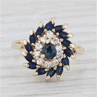 14K Gold Genuine Diamond Sapphire Cluster Ring