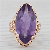 14K Gold Genuine Amethyst Marquise Solitaire Ring