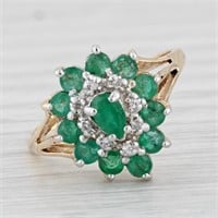 14K Gold Yellow Genuine Emerald Diamond Halo Ring