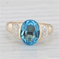 Genuine Blue Topaz 14k Yellow Gold Diamond Ring