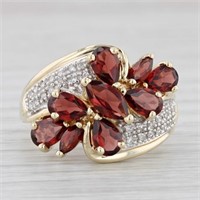 Genuine Garnet Diamond 10K Gold Cluster Ring