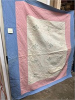 Quilt w/ Hand Stitched Floral Pattern