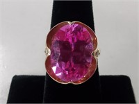 10kt Gold w/ Pink Stone & Diamonds 7.1gr TW