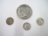 1922 Peace Dollar with Other Silver Coins