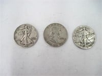 US Silver Half Dollars x3