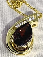 10KT YELLOW GOLD 4.00CT GARNET & .30CT DIA. PEND.