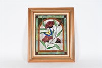 Vintage Framed Stained Glass Flowers, Butterflies