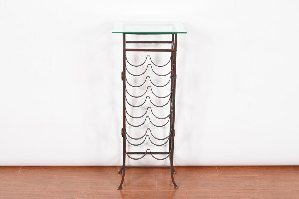 Metal Glass Top Table w/ Wine Rack