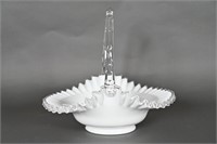 Vintage Fenton Silver Crest Milk Glass Basket