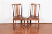Antique Carved Oak Turned Leg Leather Seat Chairs