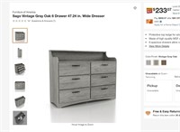 B7595  Gray Oak 6 Drawer 47.24 in. Wide Dresser