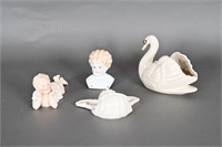 Antq Porcelain German Doll Head, Goose, Angels