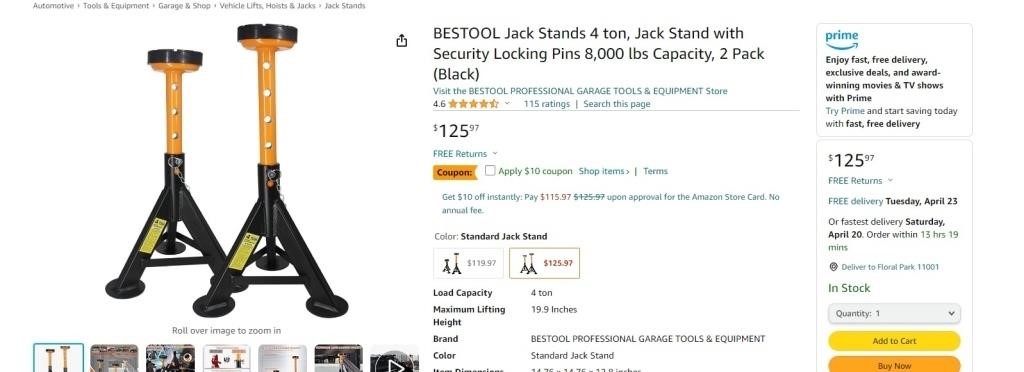 B8548 Jack Stands 4 ton 2 Pack Black