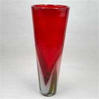 Red Swirl Tall Glass Vase