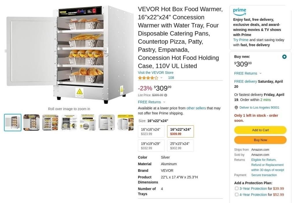 B8224  VEVOR Hot Box Food Warmer 16x22x24