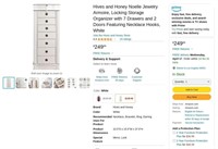B8051  Hives and Honey Noelle Jewelry Armoire Whi