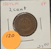 1864 LARGE MOTTO U.S. 2-CENT COIN