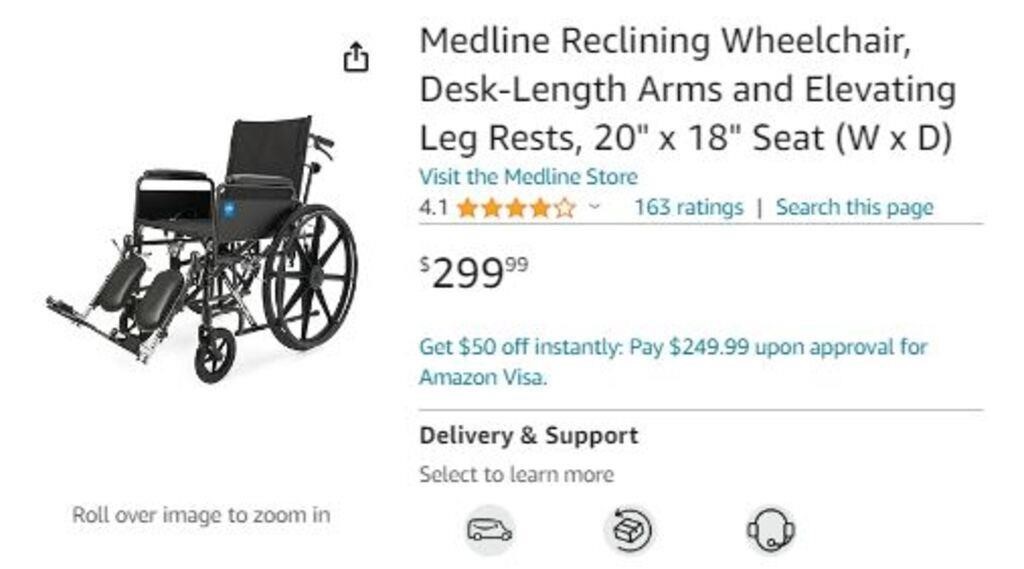 B2076 Medline Reclining Wheelchair 20 x 18