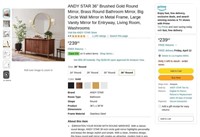 G747  ANDY STAR 36 Brushed Gold Round Mirror