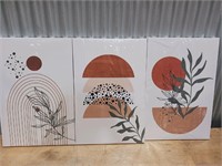 Boho Wall Art Set of 3, MidCentury Modern Wall