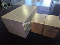 2x White Cubbie Shelves 2x file cabinets