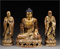 Qing Dynasty bronze gold Buddha statues a group