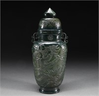 Qing Dynasty Hotan jade dragon vase