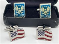Men's Postage Stamp and Flag Cufflinks