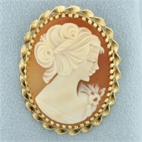Carved Shell Right Facing Cameo Pendant Brooch Pin