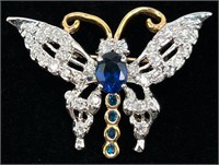 Rhinestone and Blue Butterfly Brooch