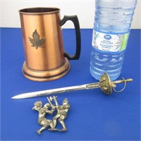 Dueling Knight Brooch, Sword & Canada Copper Mug