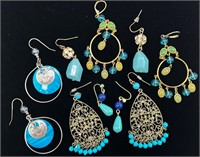 5 Turquoise Color Dangle Earrings - Grazino, etc