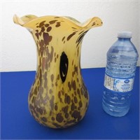 Hand Blown Art Glass Vase /w Gold Flecks 8.75" H