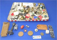 Assortment: Tokens, Buttons, Brass Bells, Marbles,