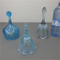 3 Fenton Blue Glass Bells: Various Designs