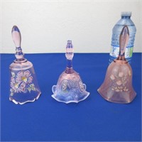 3 Fenton Pink Bells: All Hand-painted