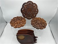 Wooden fish snack trays and trivets