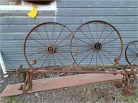 Pr of cast wheels with axle, 45"D