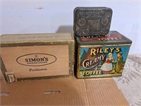 Toffee and tobacco tins and box