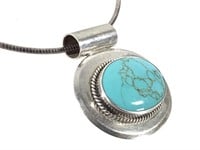 Mexican Sterling Turquoise JRI Pendant & Necklace