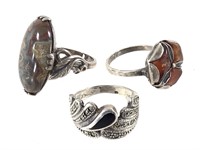 3 Sterling Rings 16.3g TW Sz 7 Agate Amber +