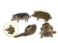 5 Cute Animal Tack Pins Pig Turtle Frog Parrot