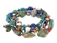 3 Stone & Bead Bracelets Lapis Turquoise +