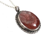 Sterling Carnelian from Coral Necklace 12.1g TW