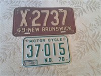 1949 lisence plate, 1978 motorcycle plate