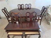 Nice Gibbards solid mahog. table/6 chairs ex con.