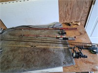 5 fishing rods with 3 reels